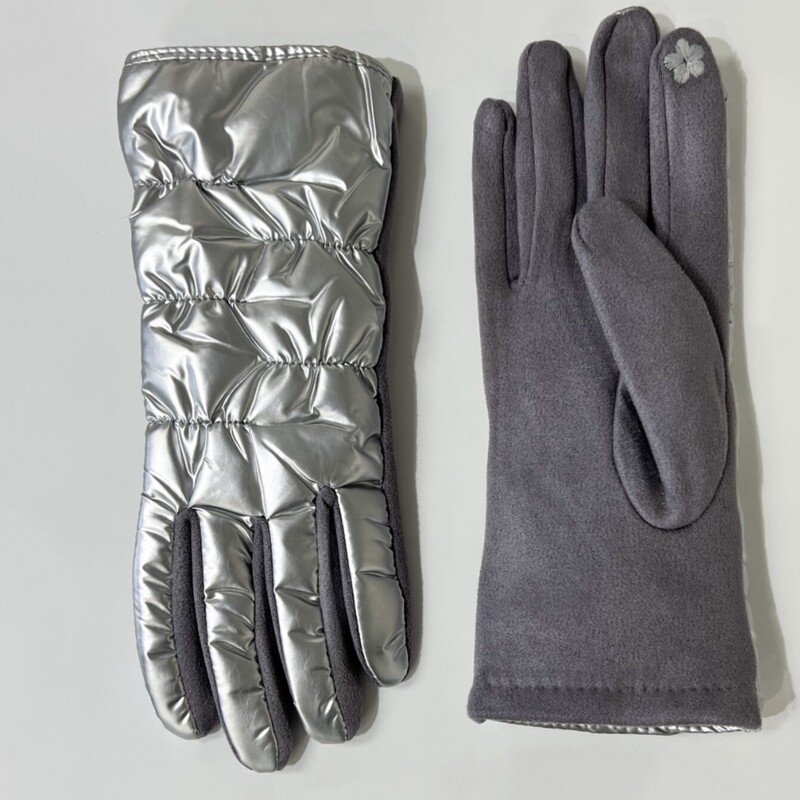 Brand New Metallic Puffer Gloves, Silver, Size: Os
