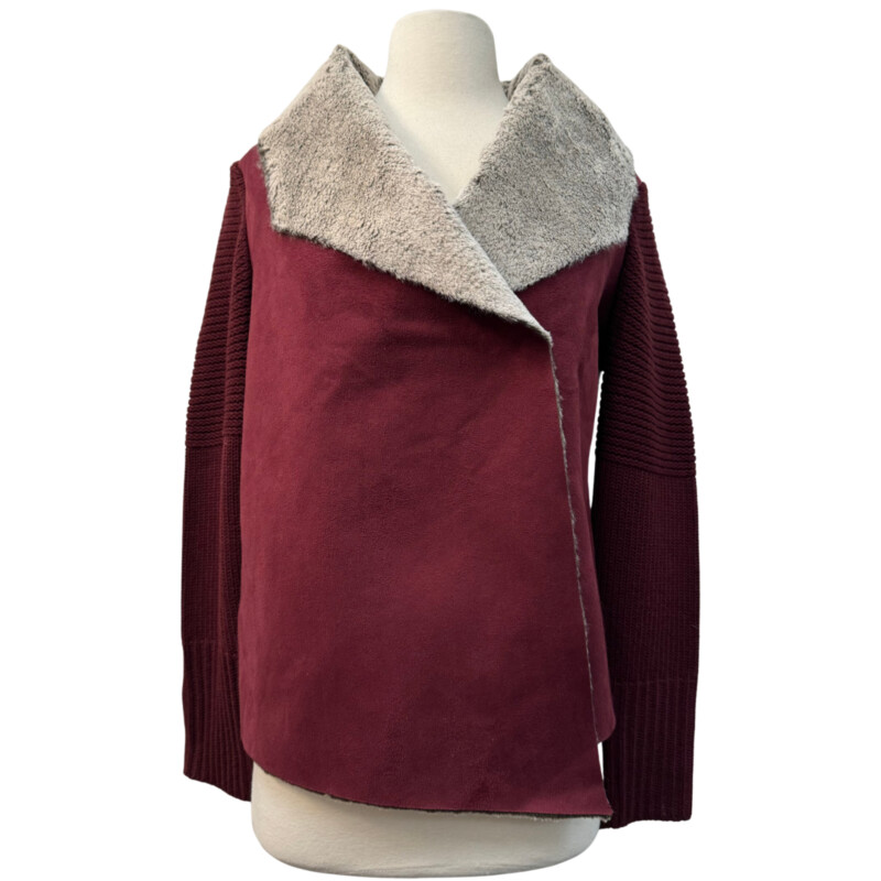 BNCI Faux Sude and Faux Fur Jacket<br />
Knit Sleeve Detail<br />
Color:  Wine<br />
Size: Small