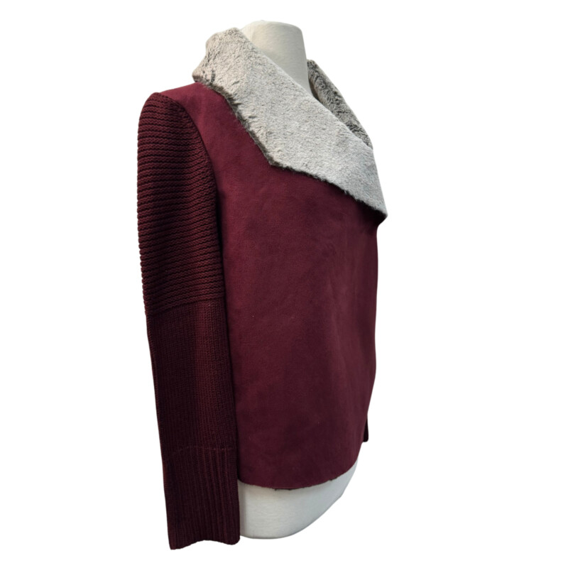 BNCI Faux Sude and Faux Fur Jacket
Knit Sleeve Detail
Color:  Wine
Size: Small