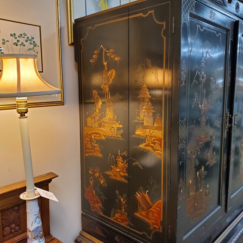 Chinoiserie Highboy, Black, Size: 40x23x81