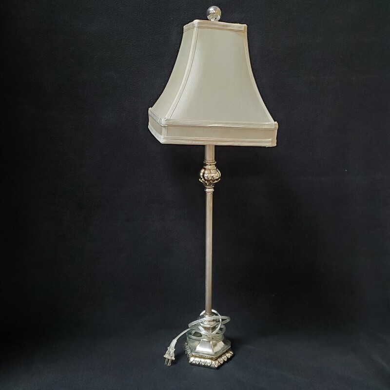 Buffet Lamp W Ecru Shade, Silver, Size: 31