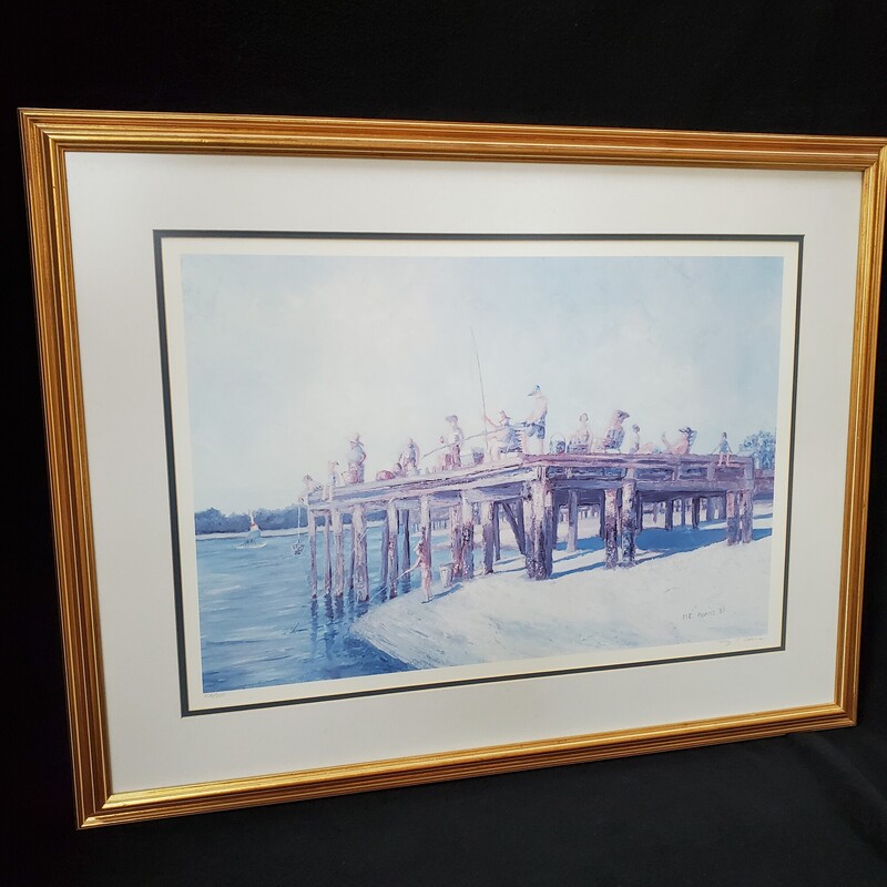 M.E. Adams Old Tybee Fishing Pier Lithograph, Sgd#d, Size: 32x25