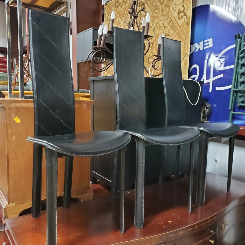 Set/3 Vtg Giorgio Cattelan Italian Leather Chairs, Black