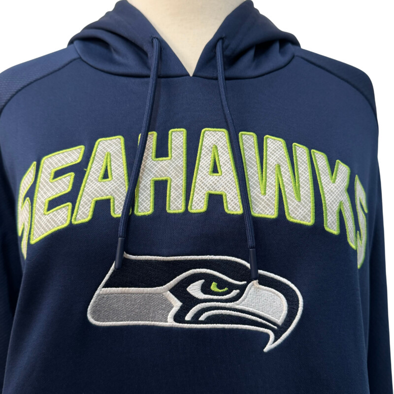 NFL Apparel SeaHawk Tunic Hoodie<br />
Colors:  Navy, Lime, and White<br />
Size: Mens Large, Fits Womens 1X