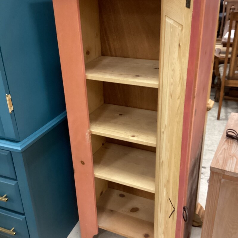 Wood Cabinet W/ Cows, Peach, 1 Door<br />
23in wide x 13in deep x 53in tall