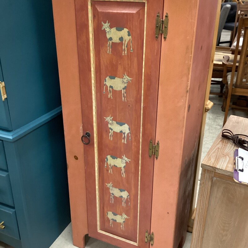 Wood Cabinet W/ Cows