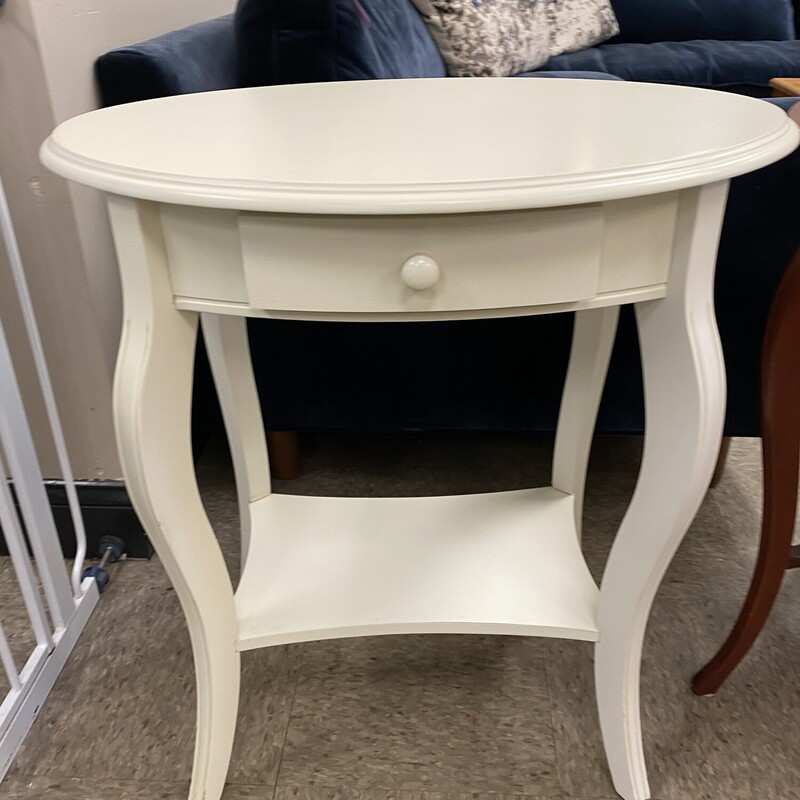 1 Drawer Shelf Oval Side Table, White, Size: 24x18x26