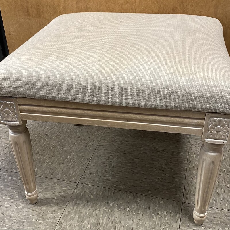 Whitewash Wood Stool w/Upholstered Top, Off White, Size: 18x20x16 Inch