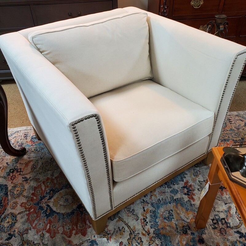 Nailhead Club Chair, Cream, Size: 38W