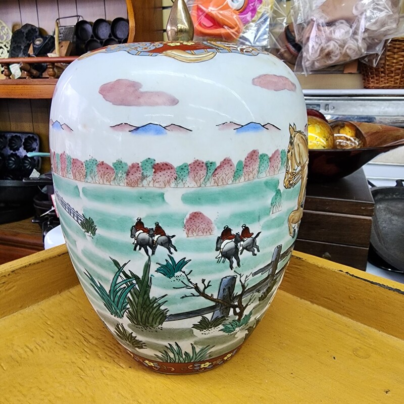 Covered Urn, Horses, Size: 12 In