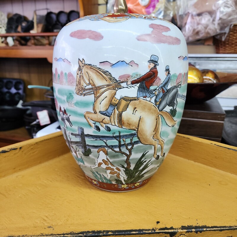 Covered Urn, Horses, Size: 12 In