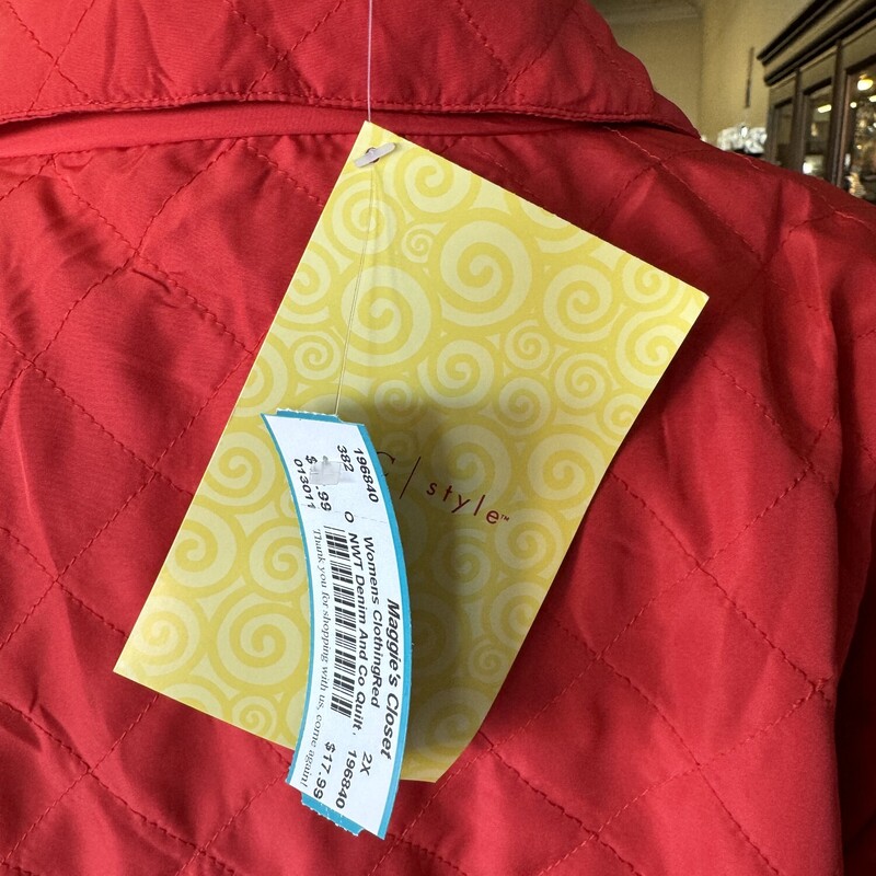 NWT Denim And Co Quilt Ja, Red, Size: 2X<br />
All sales final<br />
free pickup in store within 7 days of Purchase<br />
Shipping starts at $7.99
