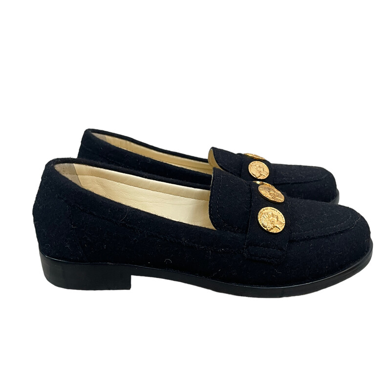 Chanel Wool Coin Loafers, Black, Size: 37.5<br />
<br />
condition: PRISTINE. Like new