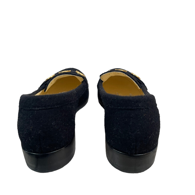 Chanel Wool Coin Loafers, Black, Size: 37.5<br />
<br />
condition: PRISTINE. Like new