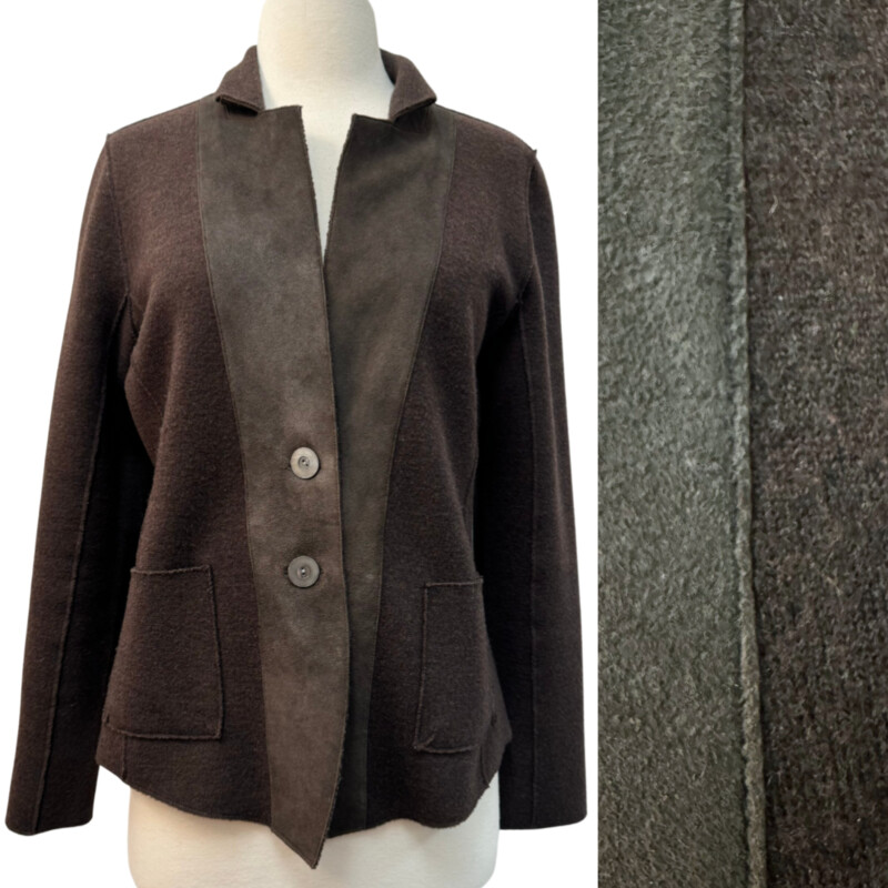 Eileen Fisher Wool and Lambs Leather Jacket
Gorgeous Cocoa Color
Size: Small