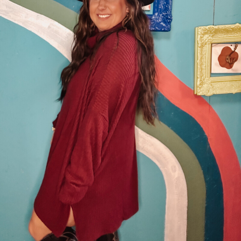 Have you heard the news?! Turtle necks are IN! Keep warm and cozy in these super soft waffle sweaters this fall/winter season! Dress them up with some booties and a cute pair of distressed jeans, you will be the cutest one out!<br />
Colors: Bone, Cocoa, Camel, Burgandy, Olive, Khaki, and Mustard.<br />
Available in sizes 1X-3X. Madison is wearing a 3X for an oversized look, to wear as a dress.