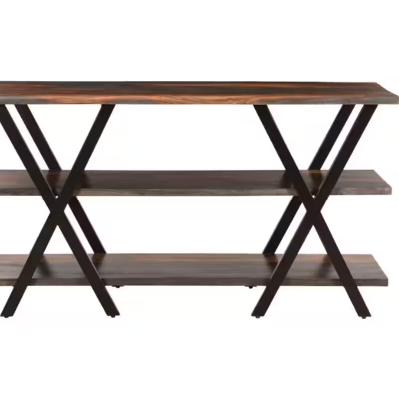 Sierra Open Wood Console Table
Brown Sheesham Wood with Black Iron Accent
Size: 54x18x30H
Elevate your space with this three-tiered console table engineered with long-lasting elegance in mind. Curated with durable materials such as Sheesham wood and iron, the open shelves are perfect for displaying your best moments while making your space feel airy and open.
NEW Retail $975+