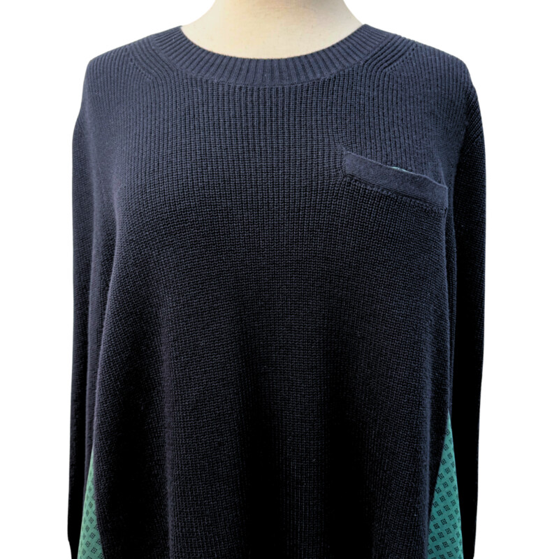 CAbi get Together Sweater<br />
Built in Blouse<br />
Colors:  Navy and Green<br />
Size: Large