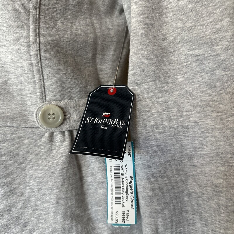 NWT St Johns Bay Sweatshirt Jacket, Grey, Size: P Med<br />
All Sales Final<br />
Shipping Available<br />
Free Pick Up in Store within 7 days of purchase