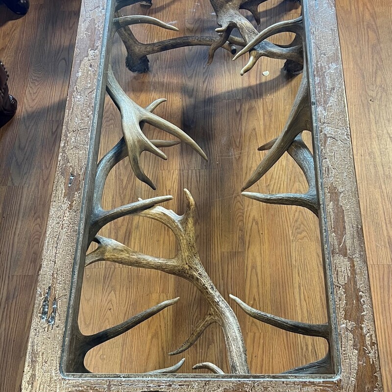 Elk Antlers Coffee Table, Painted, Glass<br />
48in x 24in x 18in tall