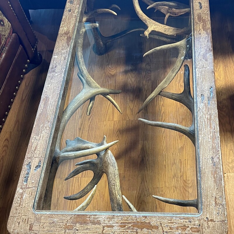 Elk Antlers Coffee Table, Painted, Glass<br />
48in x 24in x 18in tall