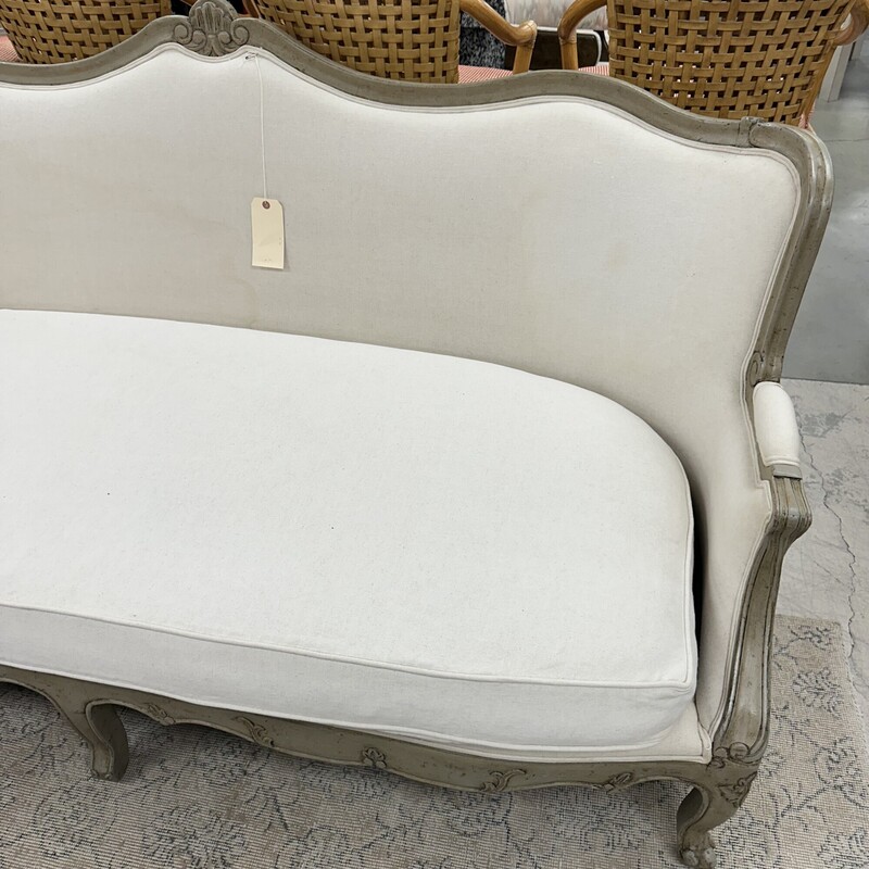 Adele Rustic French Sofa, Jute/Ivory<br />
Size: 78L<br />
<br />
Sold as is, some staining on white upholstery.