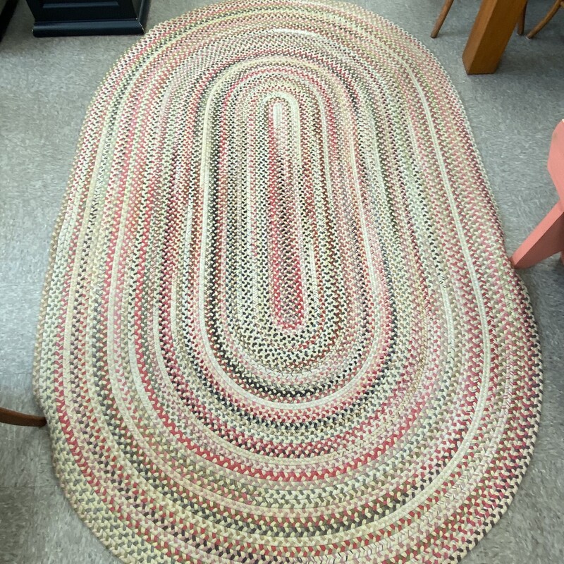 LL Bean Oval Braided Rug, Coral/Beige, Size: 61x98 Inch
Wool