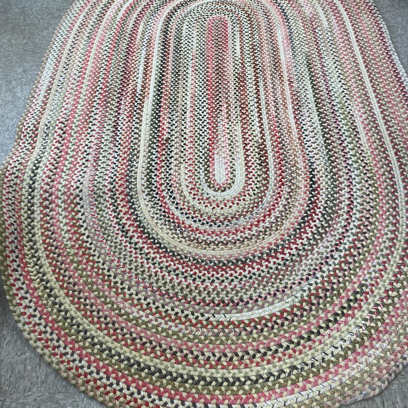 LL Bean Oval Braided Rug, Coral/Beige, Size: 61x98 Inch<br />
Wool