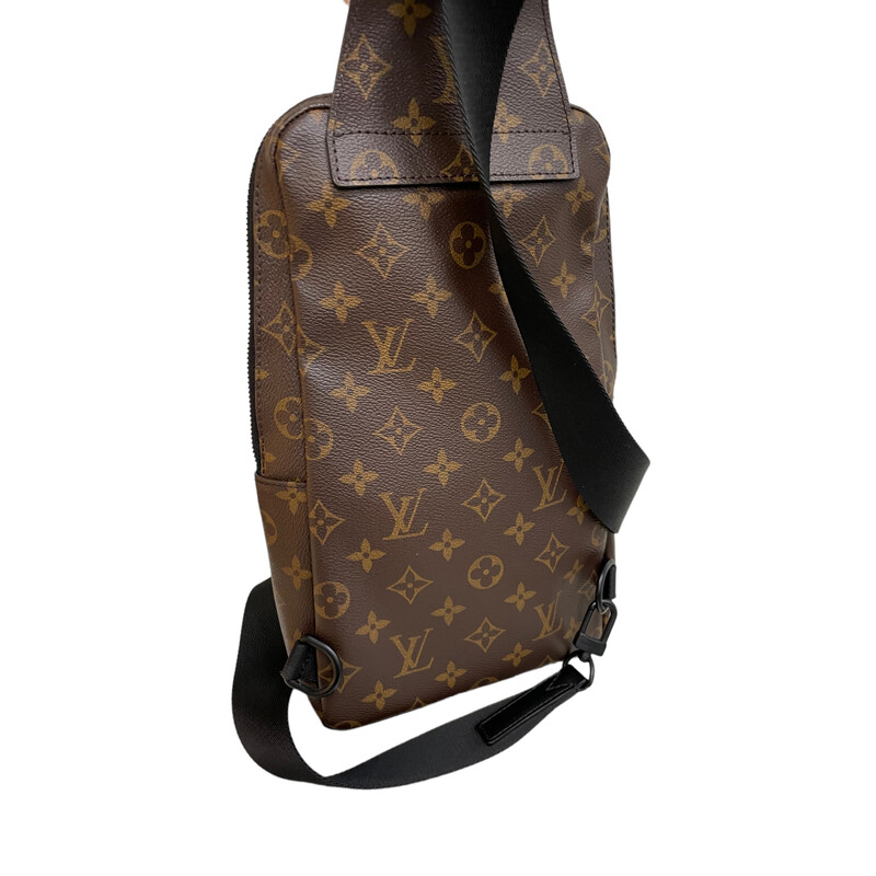 Louis Vuitton Avenue Monogram Macassar

Dimensions:
7.9 x 12.2 x 2.8 inches
(length x Height x Width)
Strap:Not removable, adjustable
Strap drop: 11.4 inches
Strap drop max: 20.1 inches

Monogram Macassar coated canvas
Cowhide-leather trim
Textile lining
Black hardware on front pocket and silver-color hardware
Main compartment
Front zipped pocket
Zipped pocket on front
Small zipped pocket on top of the bag