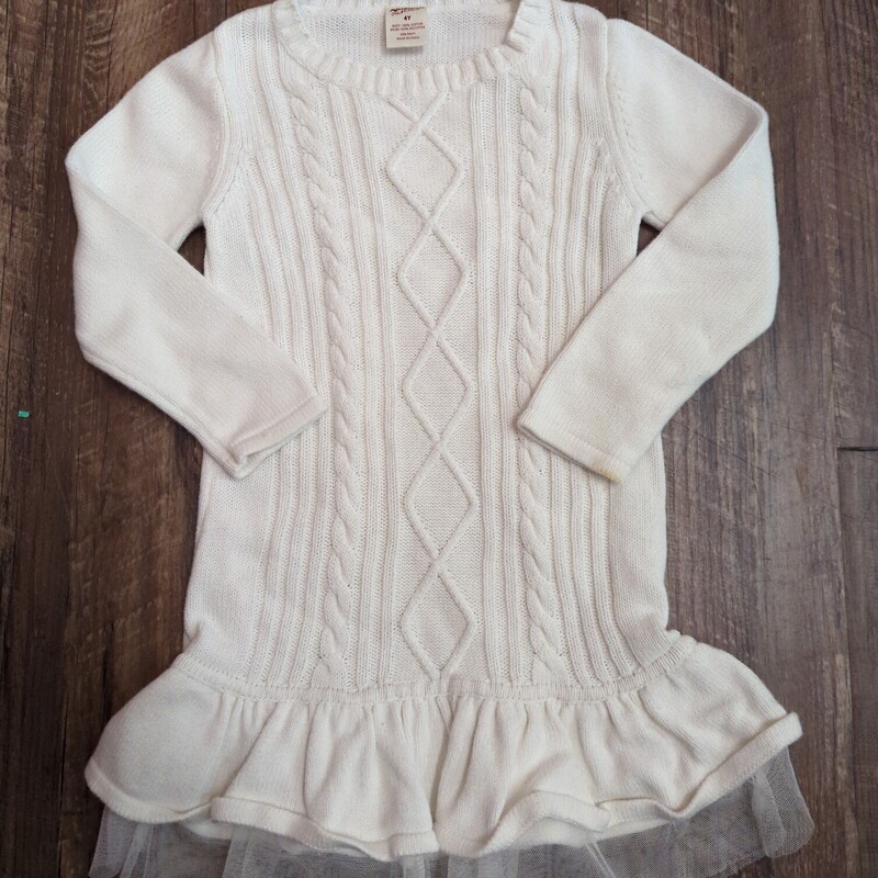 Arizona Sweater Tulle Dre, White, Size: Toddler 4t