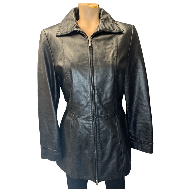 Danier Jacket Leather, Black, Size: S