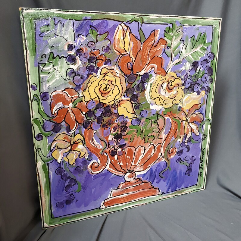 Orig Floral On Wood Stand