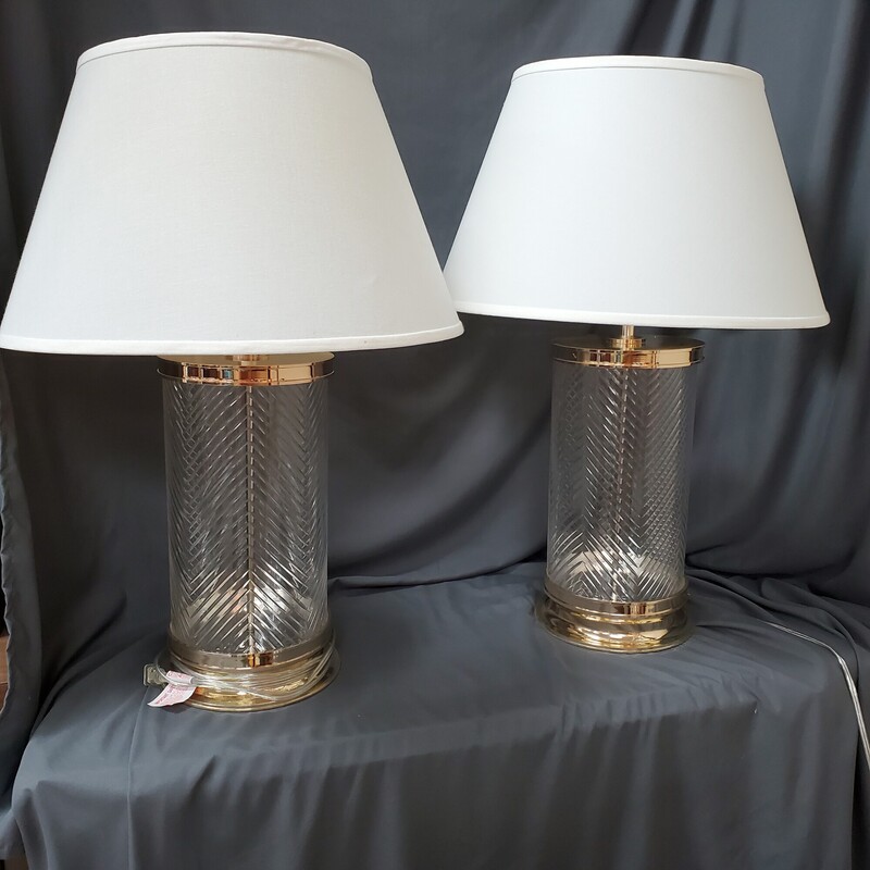 Pair Glass + Brass Lamps