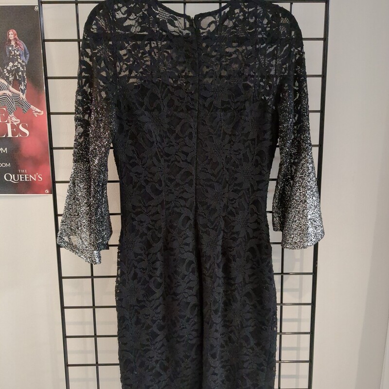 Lace Dress W Silver Sleev, Black, Size: L