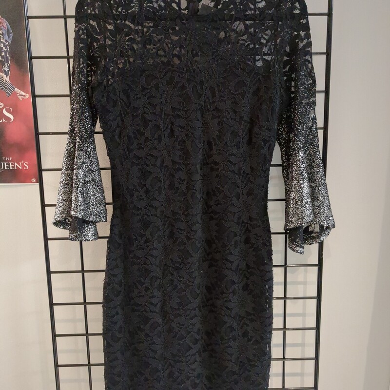 Lace Dress W Silver Sleev, Black, Size: L