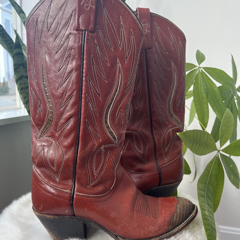 Ralph Lauren Vintage Cowboy Boots, Rust Orange