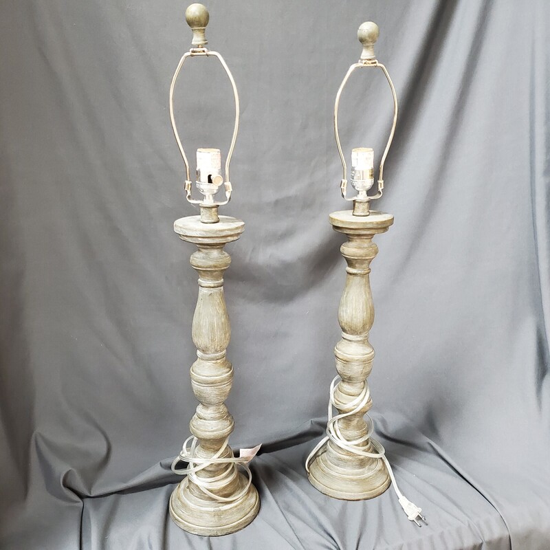 Pair Wood Lamps No Shade