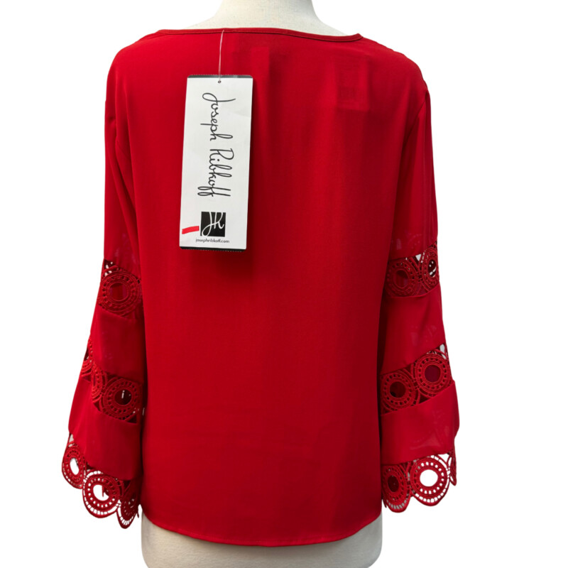 New Joseph Ribkoff Top<br />
Embroidered Lace Trim<br />
Color: Red<br />
Size: Medium