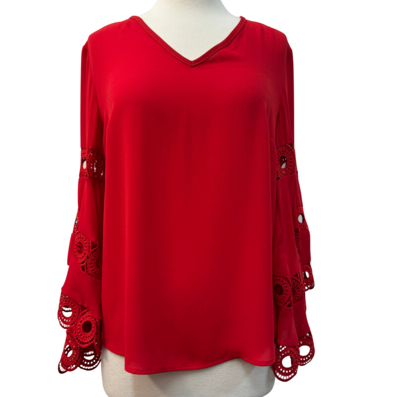 New Joseph Ribkoff Top<br />
Embroidered Lace Trim<br />
Color: Red<br />
Size: Medium