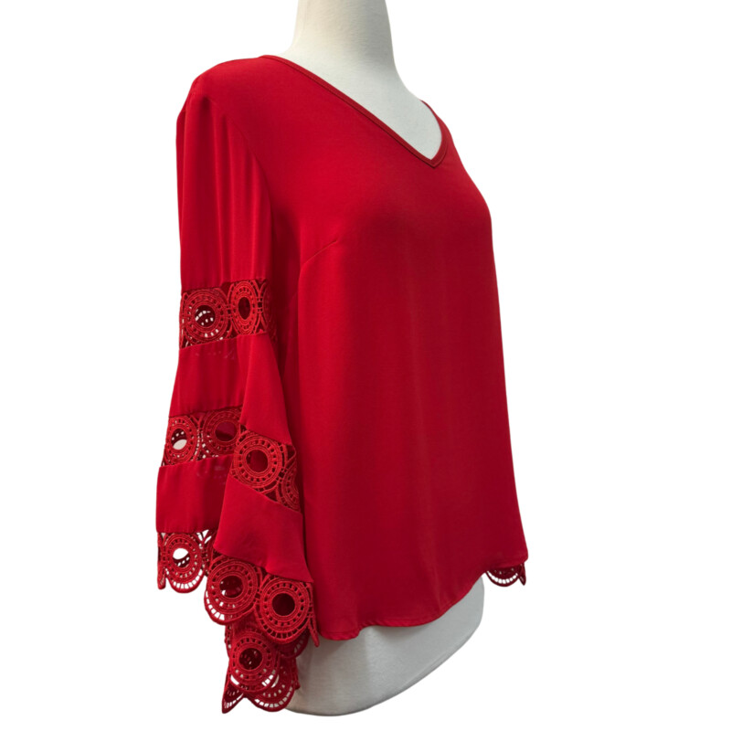New Joseph Ribkoff Top
Embroidered Lace Trim
Color: Red
Size: Medium