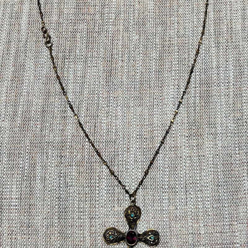 Antique Cross Brass Necklace