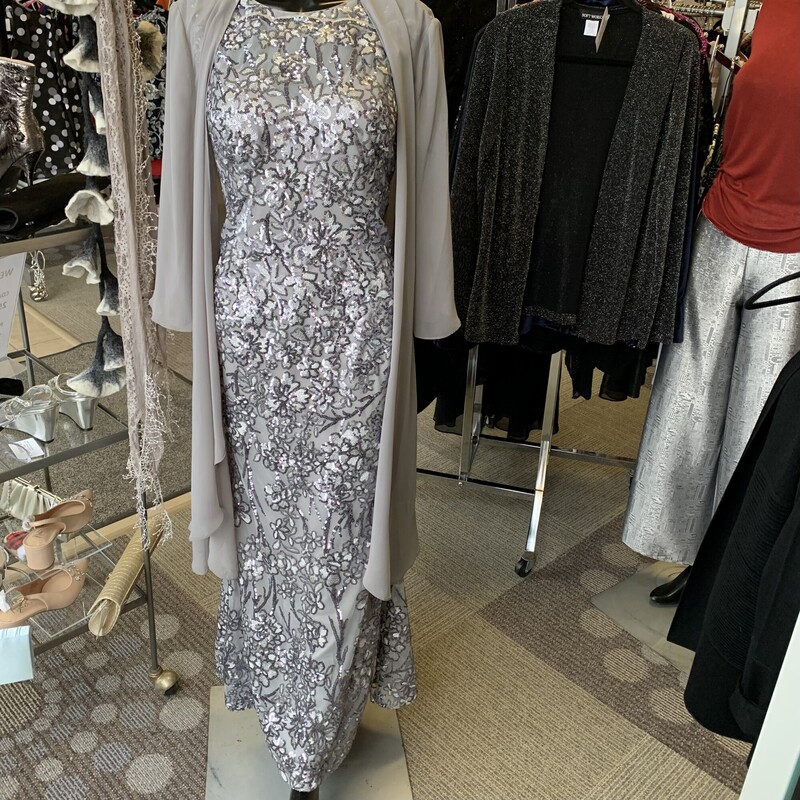 Bridalane Festive Long Sequins,<br />
Colour: Grey Silver,<br />
Size: 10,<br />
With sheer cardigan