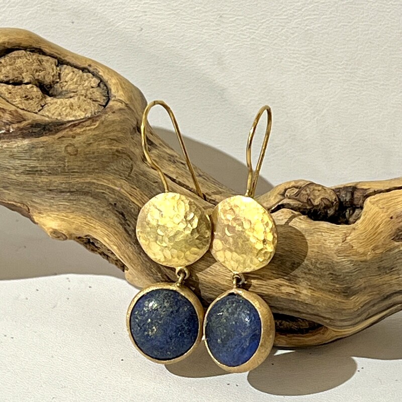 Gold tone blue drop earrings