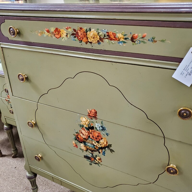 Vtg Painted Chest Drwrs, Green, Size: 36x24x48