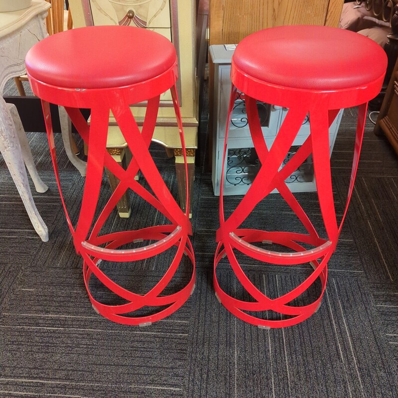 Pair of cappellini designer stools. 13in seat diameter 32in high.
