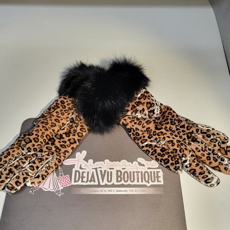 Fur Trim Leopard Gloves