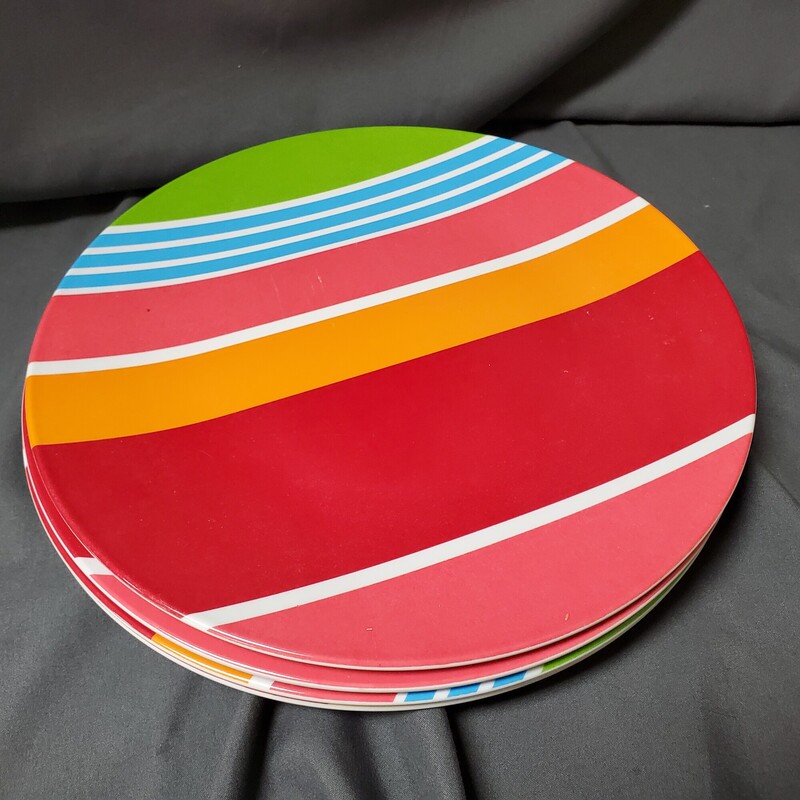 Set/4 Melamine Plates, Striped, Size: 10D