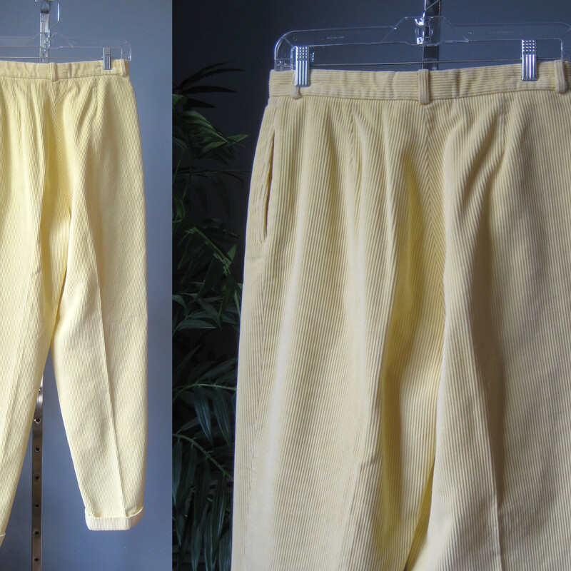 Vtg C. Reed Corduroy, Yellow, Size: Vtg 12<br />
Great color for your streetwear, colorblock and preppy outfits<br />
Corduroy jeans from Carol Reed.<br />
These are a soft lemon yellow color<br />
These have a relaxed fit, a high waist.<br />
They have deep pockets in the front, no pockets in the back<br />
Button and tab fly<br />
cuffs at the bottom (they're sewn in place)<br />
made in the USA<br />
<br />
Marked size 12, I believe they'll fit a little smaller than a modern size 12 so be sure to check the measuremnts below:<br />
flat measurements:<br />
waist: 15<br />
hip: 23<br />
rise: 12<br />
inseam: 30.25<br />
Side Seam: 41<br />
<br />
excellent, like new condition<br />
<br />
Thanks for looking!<br />
#65649