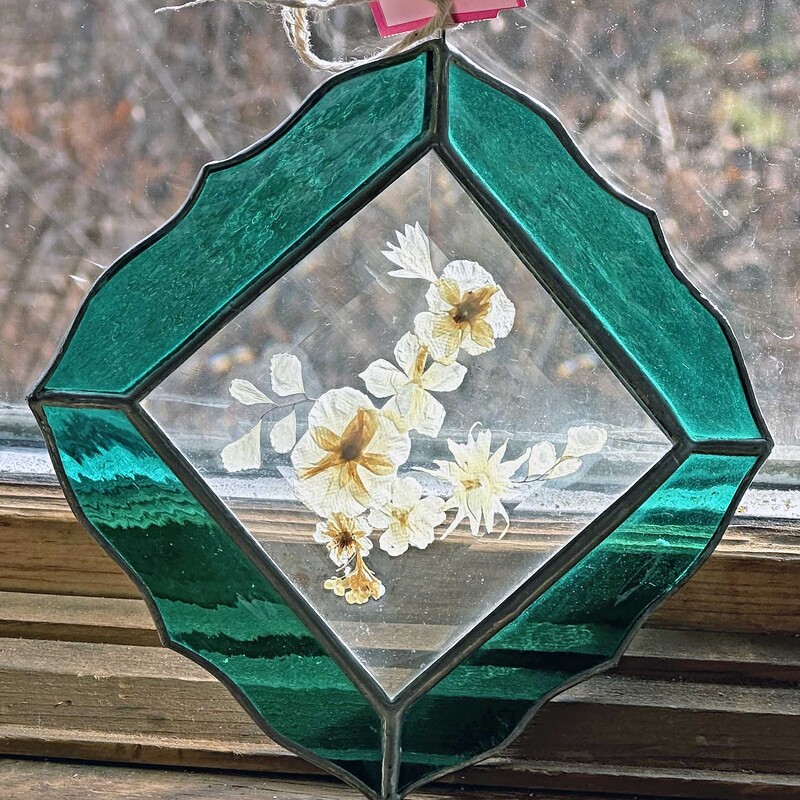 Small Stained Glass Hanging with Pressed Flowers
5 In x 5 In.