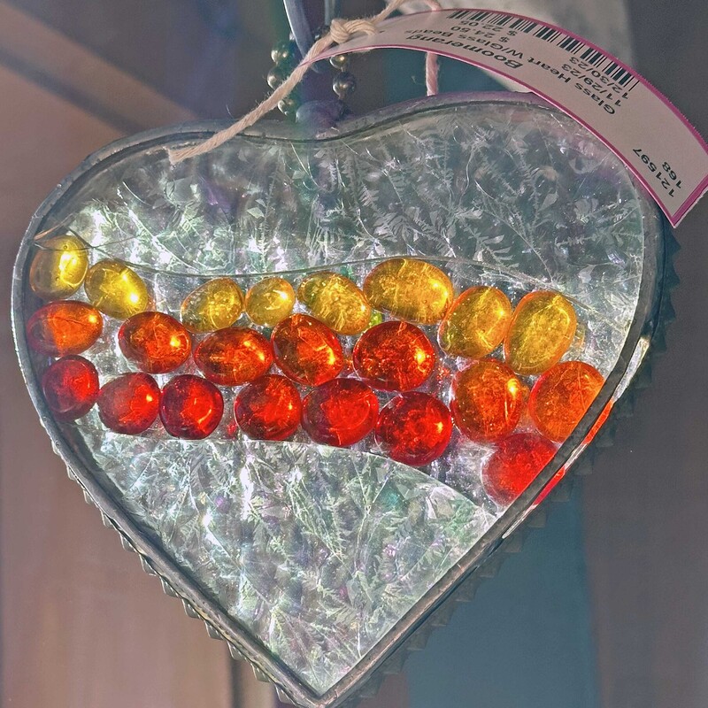 Hanging Glass Heart W/Glass Beads Inside
5 In x 5 In.
